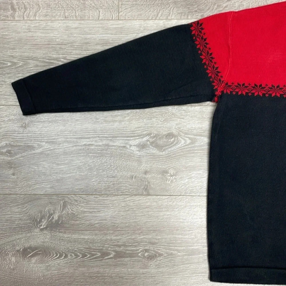 Eddie Bauer Vintage Black Red Nordic Snowflake Cotton Crewneck Sweater S - Picture 15 of 16